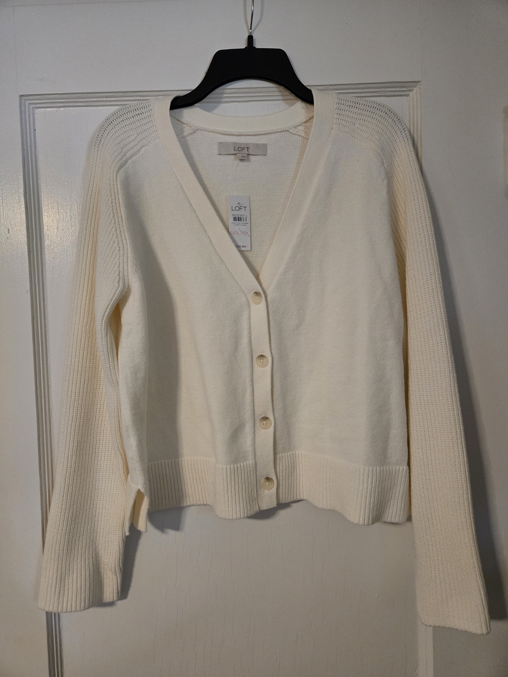 LOFT Cream V-Neck Button Cardigan Sweater
